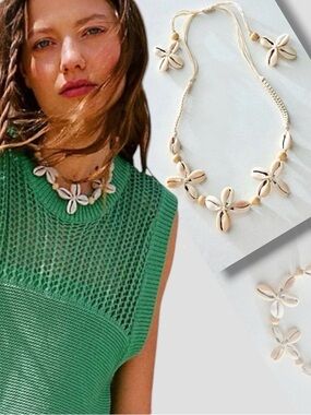 Free People Happy Days Shell Necklace NWT Neutral Bohemian Beach Choker Summer